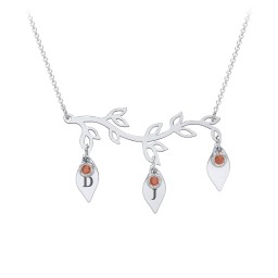 Leaf Initial Family Birthstone Necklace in 925 Sterling Silver with Garnet and Fancy Pink Premium Zirconia