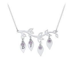 Leaf Initial Family Birthstone Necklace in 925 Sterling Silver with Alexandrite