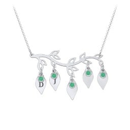Leaf Initial Family Birthstone Necklace