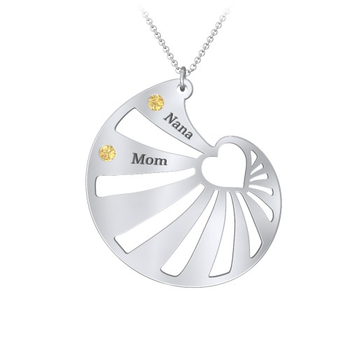 Engravable Spiral Heart Shell Birthstone Necklace – Sterling Silver with Citrine