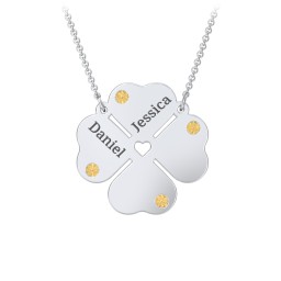 Engravable 4 Leaf Clover Birthstone Necklace in 925 Sterling Silver with Citrine