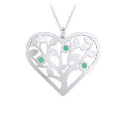 Heart Family Tree Mother's Necklace with 3-6 Birthstones in 925 Sterling Silver with Emerald, Blue Sapphire, Pink Tourmaline, and Blue Topaz