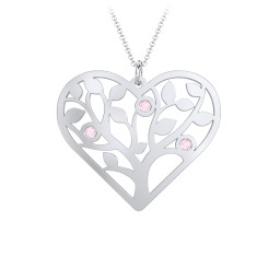 Heart Family Tree Mother's Necklace with 3-6 Birthstones in 925 Sterling Silver with Pink Tourmaline, Blue Sapphire, and Blue Topaz