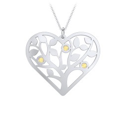 Heart Family Tree Mother's Necklace with 3-6 Birthstones in 925 Sterling Silver with Citrine, Blue Sapphire, Pink Tourmaline, and Blue Topaz