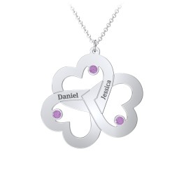 Engravable Three Heart Birthstone Necklace in 925 Sterling Silver with Amethyst