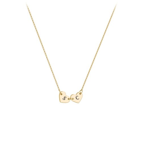 Engravable Initial 2 Heart Necklace