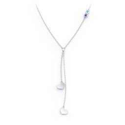 Lariat with Heart Charms and Gemstones in 925 Sterling Silver with Mint Premium Zirconia and Blue Sapphire