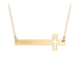 Engravable Cross Bar Pendant with Cross Cutout in 10K Solid Yellow Gold