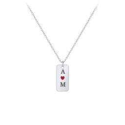Initial Tag Necklace with Cold Enamel Heart in 925 Sterling Silver