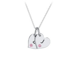 Engravable 2 Sideways Hearts Necklace with Birthstone