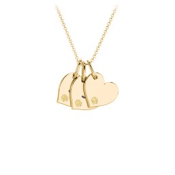 Engravable 3 Sideways Hearts Necklace with Birthstone in 18K Gold Plated Silver with Citrine