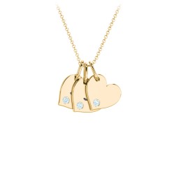 Engravable 3 Sideways Hearts Necklace with Birthstone in 18K Gold Plated Silver with Blue Topaz