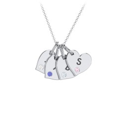 Engravable 4 Sideways Hearts Necklace with Birthstone