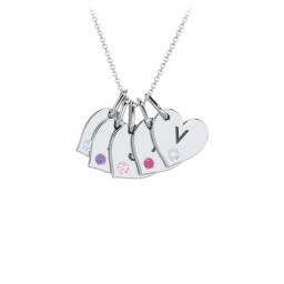 Engravable 5 Sideways Hearts Necklace with Birthstone