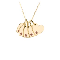 Engravable 5 Sideways Hearts Necklace with Birthstone in 18K Gold Plated Silver with Garnet