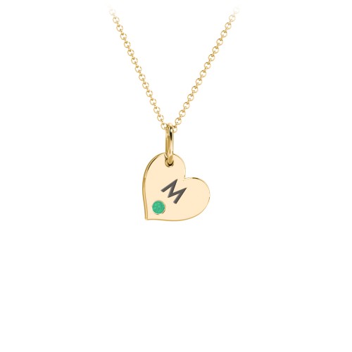 Engravable Sideways Heart Necklace with Birthstone – 18K Gold Plated Silver with Emerald