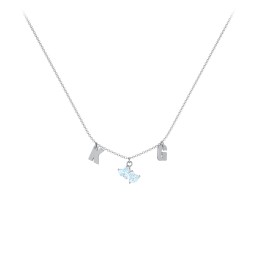 Initials Necklace with Double Heart Gemstones in 925 Sterling Silver with Aquamarine