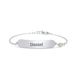 Kids and Baby Engravable Bracelet with Birthstone in 925 Sterling Silver with Peridot