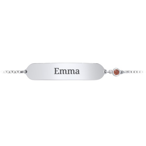 Kids and Baby Engravable Bracelet with Birthstone – Sterling Silver with Garnet