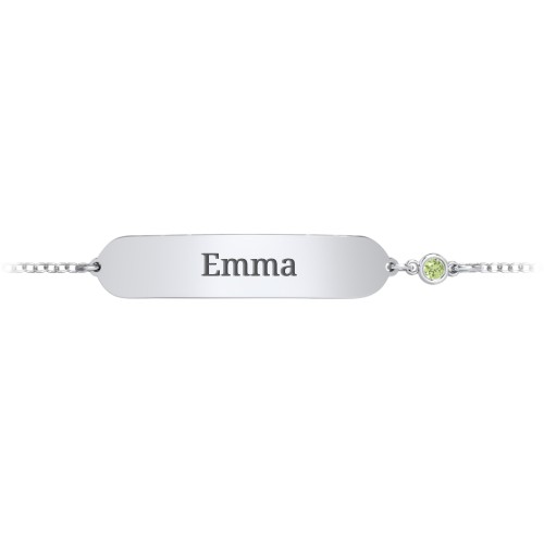 Kids and Baby Engravable Bracelet with Birthstone – Sterling Silver with Peridot
