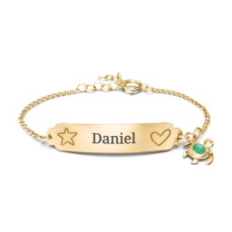 Engraved Heart and Star Baby Bracelet with Birthstone Turtle Charm