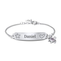 Engraved Heart and Star Baby Bracelet with Birthstone Turtle Charm