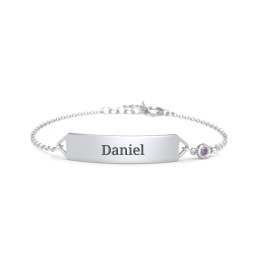 Kids and Baby Engravable Bracelet with Birthstone in 925 Sterling Silver with Alexandrite