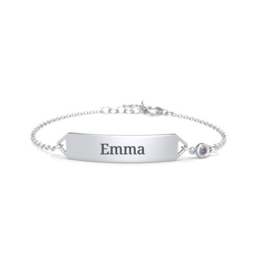 Kids and Baby Engravable Bracelet with Birthstone – Sterling Silver with Alexandrite