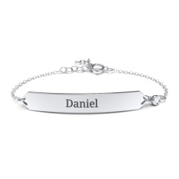 Engravable Classic Bracelet with Birthstone in 925 Sterling Silver with Aquamarine