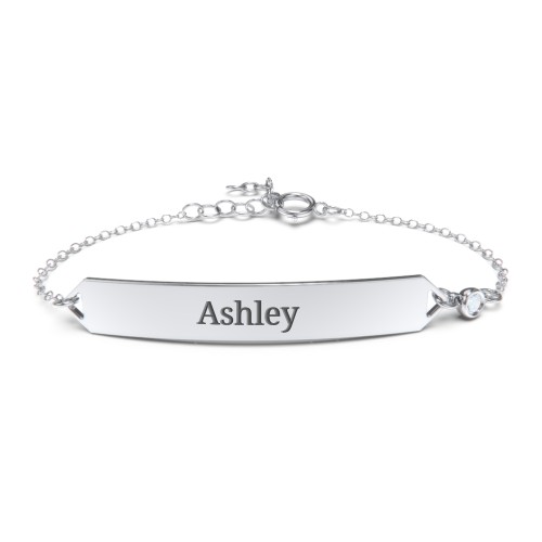 Engravable Classic Bracelet with Birthstone – Sterling Silver with Aquamarine