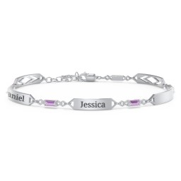 Engravable Family Bracelet with Baguette Birthstones (1-5 Stones) in 925 Sterling Silver with Amethyst, Blue Sapphire, and Citrine