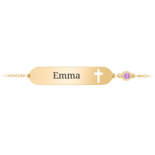 Engravable Small ID Bracelet with Cross and Birthstone