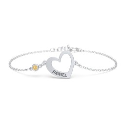 Engravable Open Heart Bracelet with Birthstone