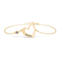 Engravable Open Heart Bracelet with Birthstone in 18K Gold Plated Silver with Alexandrite