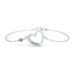 Engravable Open Heart Bracelet with Birthstone in 925 Sterling Silver with Alexandrite