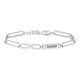 Engravable Long Link Infinity Family Bracelet with 1-4 Birthstones in 925 Sterling Silver with Blue Topaz