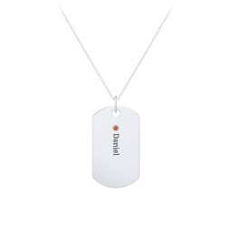 Engravable Dog Tag Necklace with 1 Birthstone in 925 Sterling Silver with Garnet
