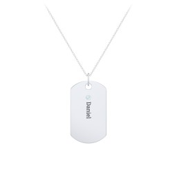 Engravable Dog Tag Necklace with 1 Birthstone in 925 Sterling Silver with Blue Topaz