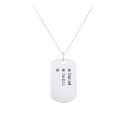 Engravable Dog Tag Necklace with 3 Birthstone in 925 Sterling Silver with Garnet