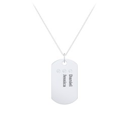 Engravable Dog Tag Necklace with 3 Birthstone in 925 Sterling Silver with Aquamarine