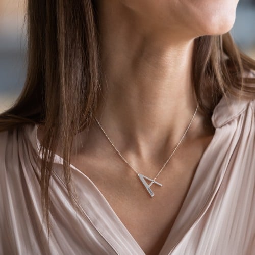 Engravable Asymmetrical Initial Necklace - A