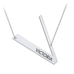 Engravable Asymmetrical Initial Necklace - V – Sterling Silver