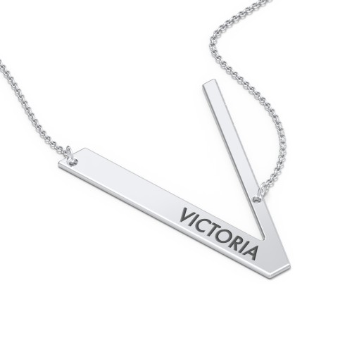 Engravable Asymmetrical Initial Necklace - V – Sterling Silver