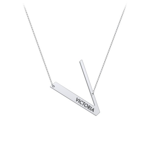 Engravable Asymmetrical Initial Necklace - V – Sterling Silver