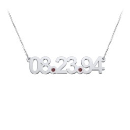 Date Necklace with Birthstones in 925 Sterling Silver with Garnet
