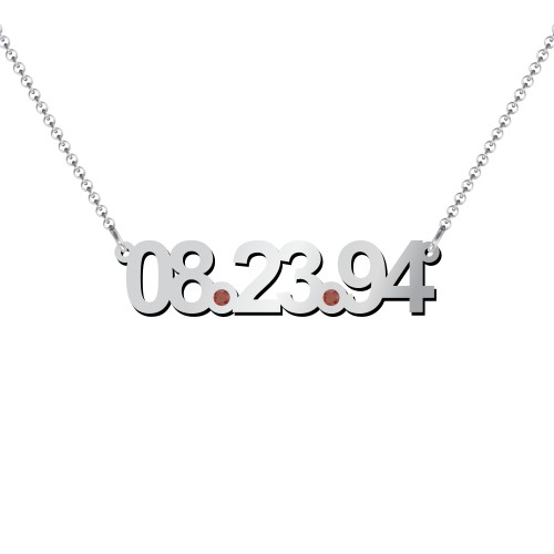 Date Necklace with Birthstones – Sterling Silver with Garnet