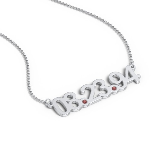Date Necklace with Birthstones – Sterling Silver with Garnet