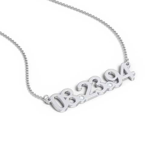 Date Necklace with Birthstones – Sterling Silver with Aquamarine