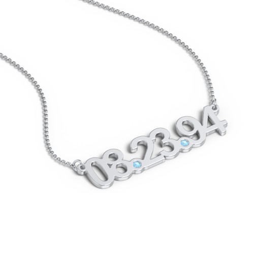 Date Necklace with Birthstones – Sterling Silver with Blue Topaz