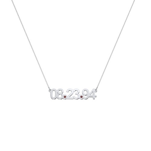 Date Necklace with Birthstones – Sterling Silver with Garnet